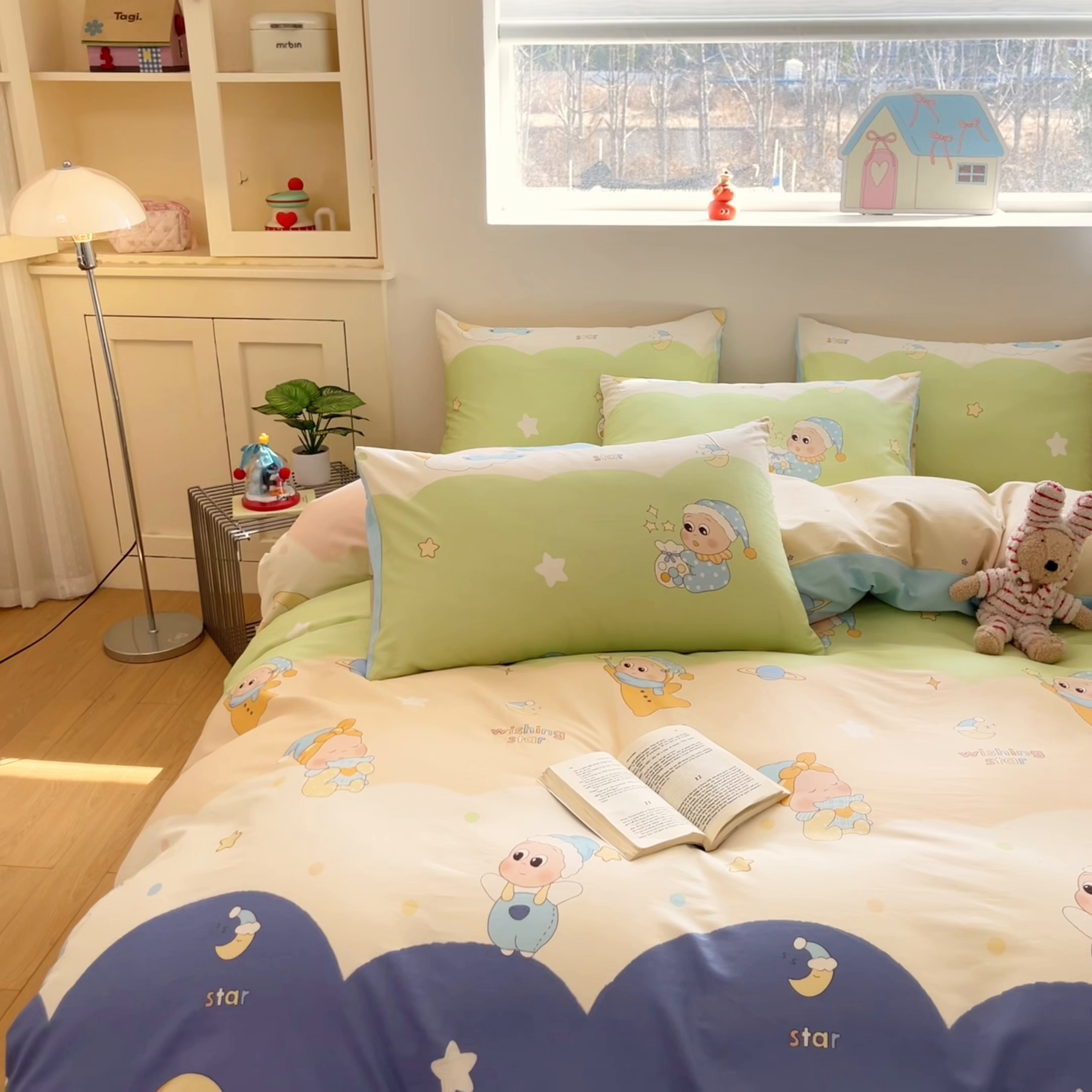 91家纺网 家纺一手货源 找家纺 博雅 2026新款全棉纯棉小卡通印花四件套 小版-魔法棒星星人