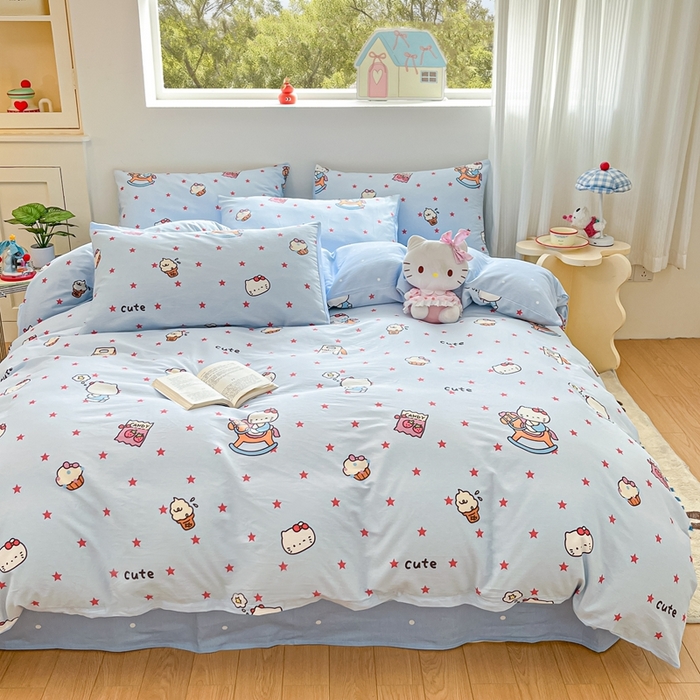 91家纺网 家纺一手货源 找家纺 博雅 2026新款全棉纯棉小卡通印花四件套 小版-木马星星喵