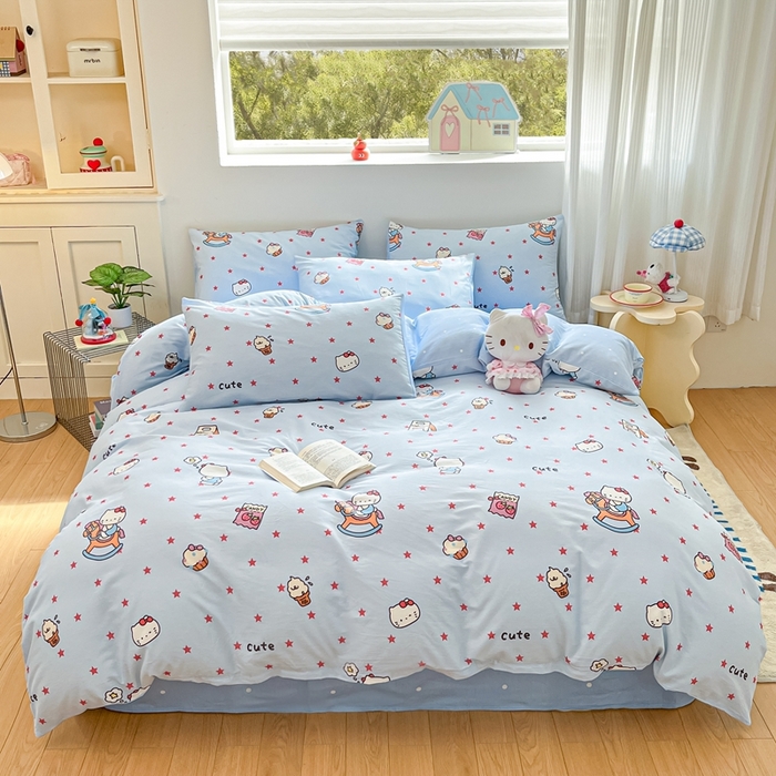 91家纺网 家纺一手货源 找家纺 博雅 2026新款全棉纯棉小卡通印花四件套 小版-木马星星喵