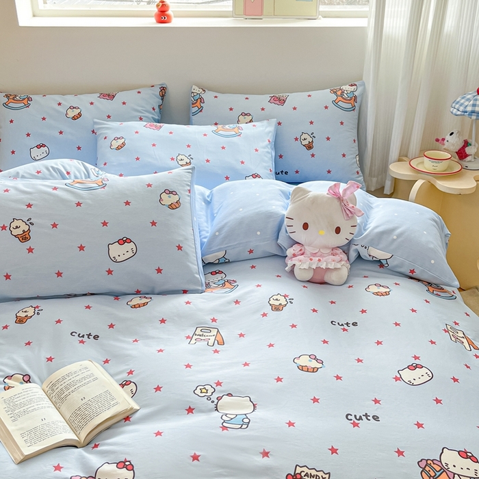 91家纺网 家纺一手货源 找家纺 博雅 2026新款全棉纯棉小卡通印花四件套 小版-木马星星喵