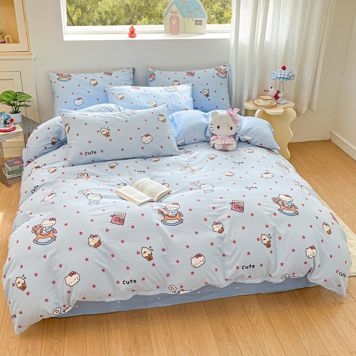 91家纺网 家纺一手货源 找家纺 博雅 2026新款全棉纯棉小卡通印花四件套 小版-木马星星喵