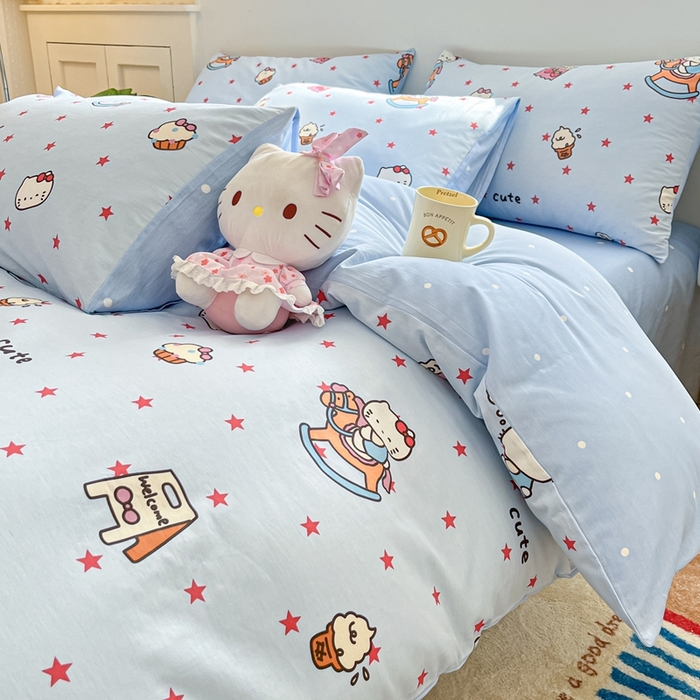 91家纺网 家纺一手货源 找家纺 博雅 2026新款全棉纯棉小卡通印花四件套 小版-木马星星喵