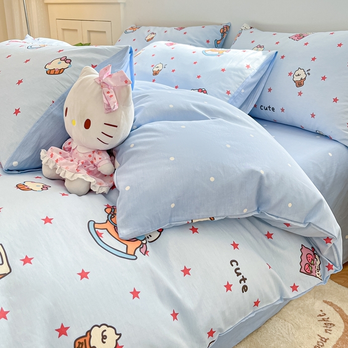 91家纺网 家纺一手货源 找家纺 博雅 2026新款全棉纯棉小卡通印花四件套 小版-木马星星喵