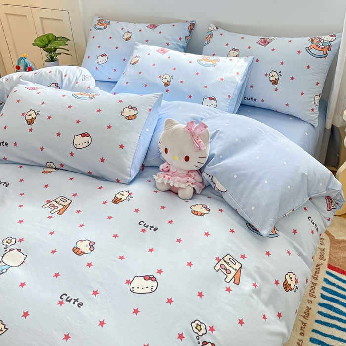 91家纺网 家纺一手货源 找家纺 博雅 2026新款全棉纯棉小卡通印花四件套 小版-木马星星喵