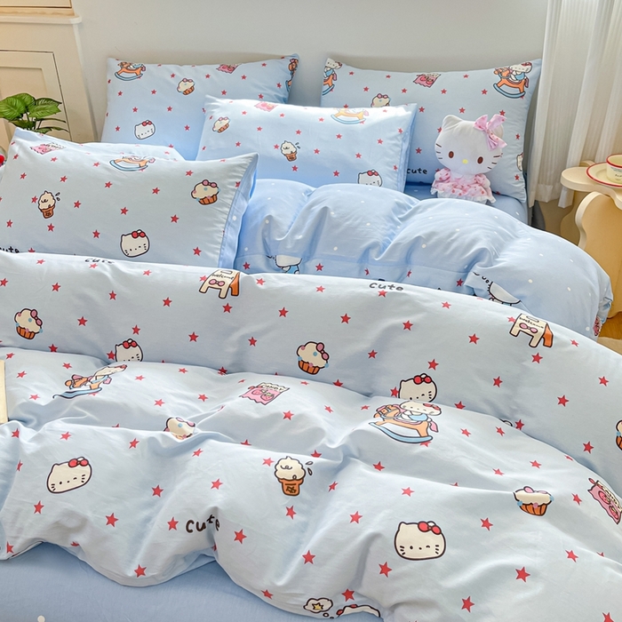 91家纺网 家纺一手货源 找家纺 博雅 2026新款全棉纯棉小卡通印花四件套 小版-木马星星喵