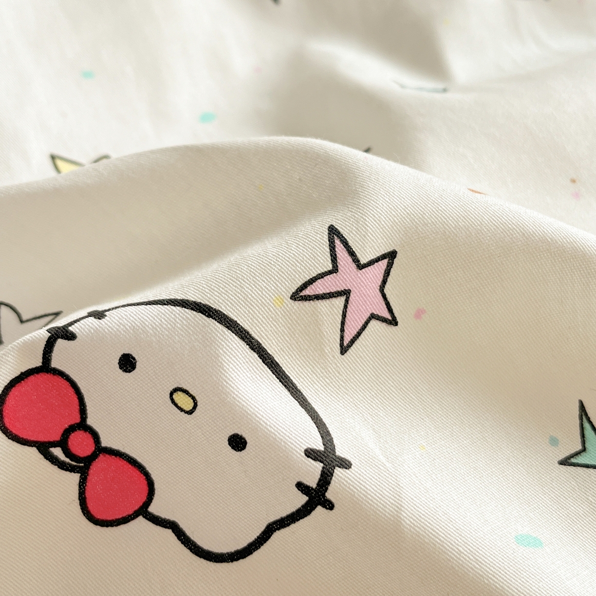 91家纺网 家纺一手货源 找家纺 博雅 2026新款全棉纯棉小卡通印花四件套 星星蝴蝶结猫