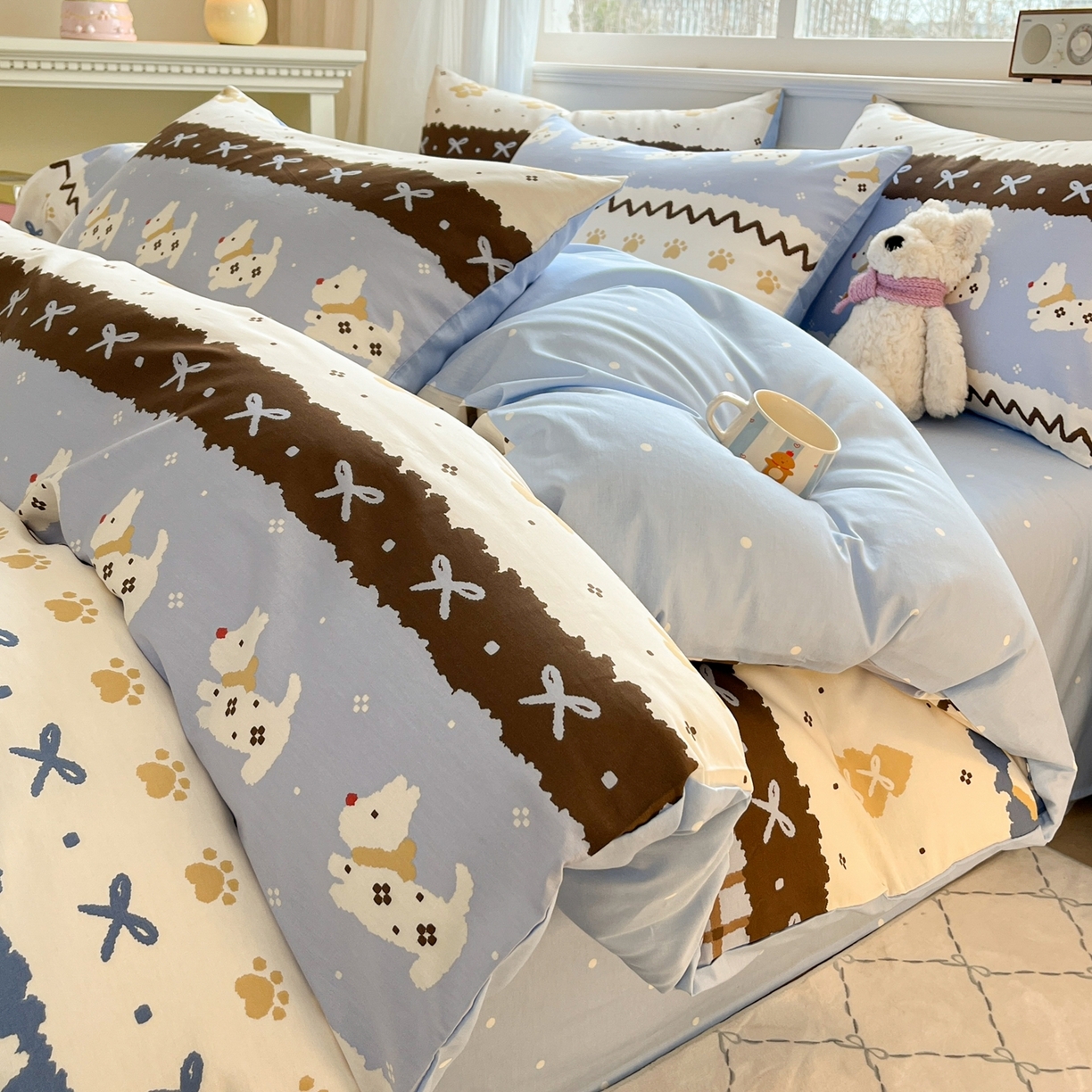 博雅 2026新款全棉纯棉小卡通印花四件套 雪地小狗