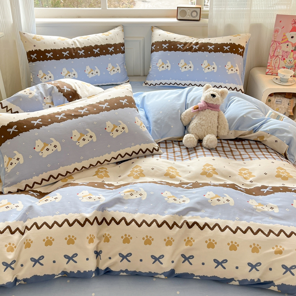 91家纺网 家纺一手货源 找家纺 博雅 2026新款全棉纯棉小卡通印花四件套 雪地小狗