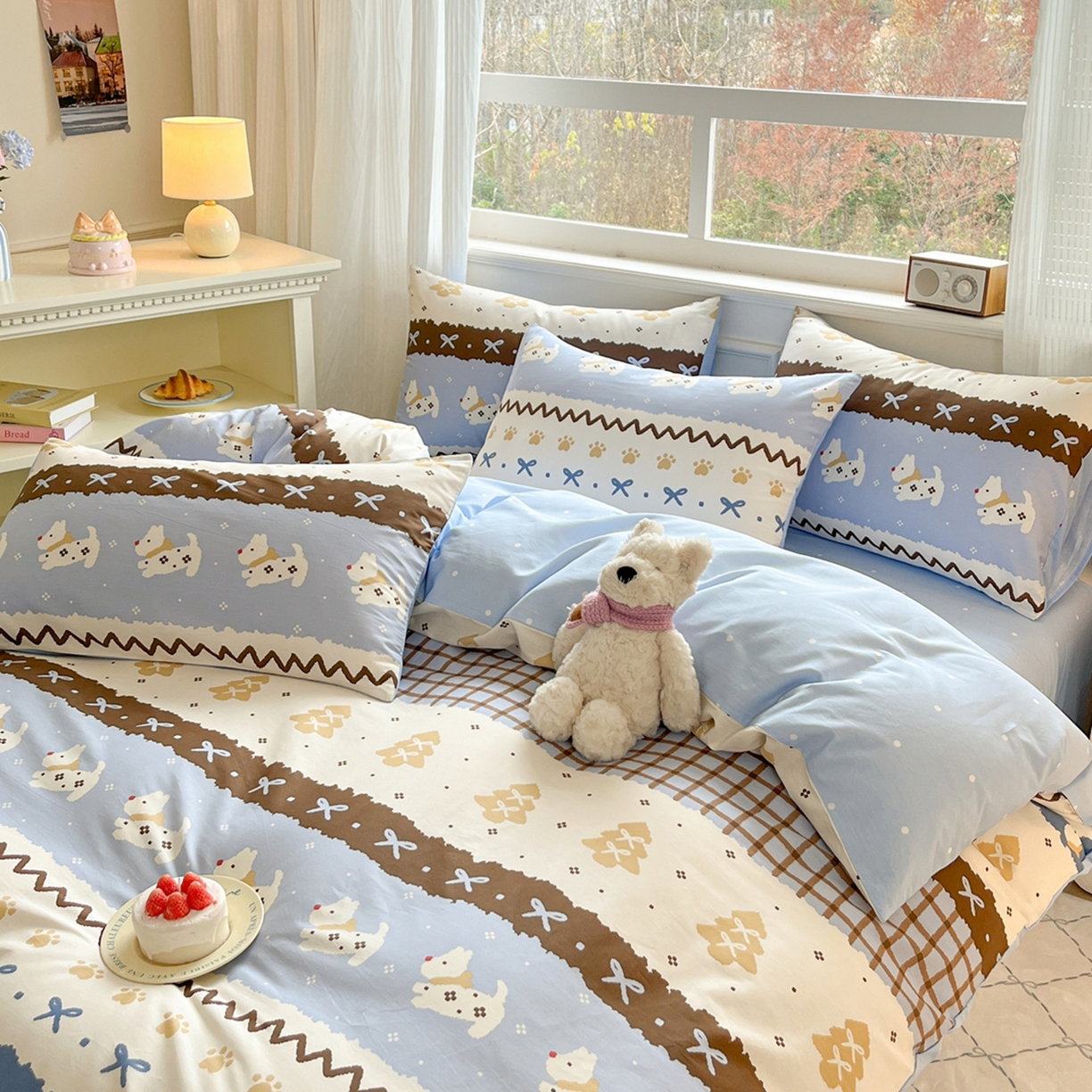 91家纺网 家纺一手货源 找家纺 博雅 2026新款全棉纯棉小卡通印花四件套 雪地小狗