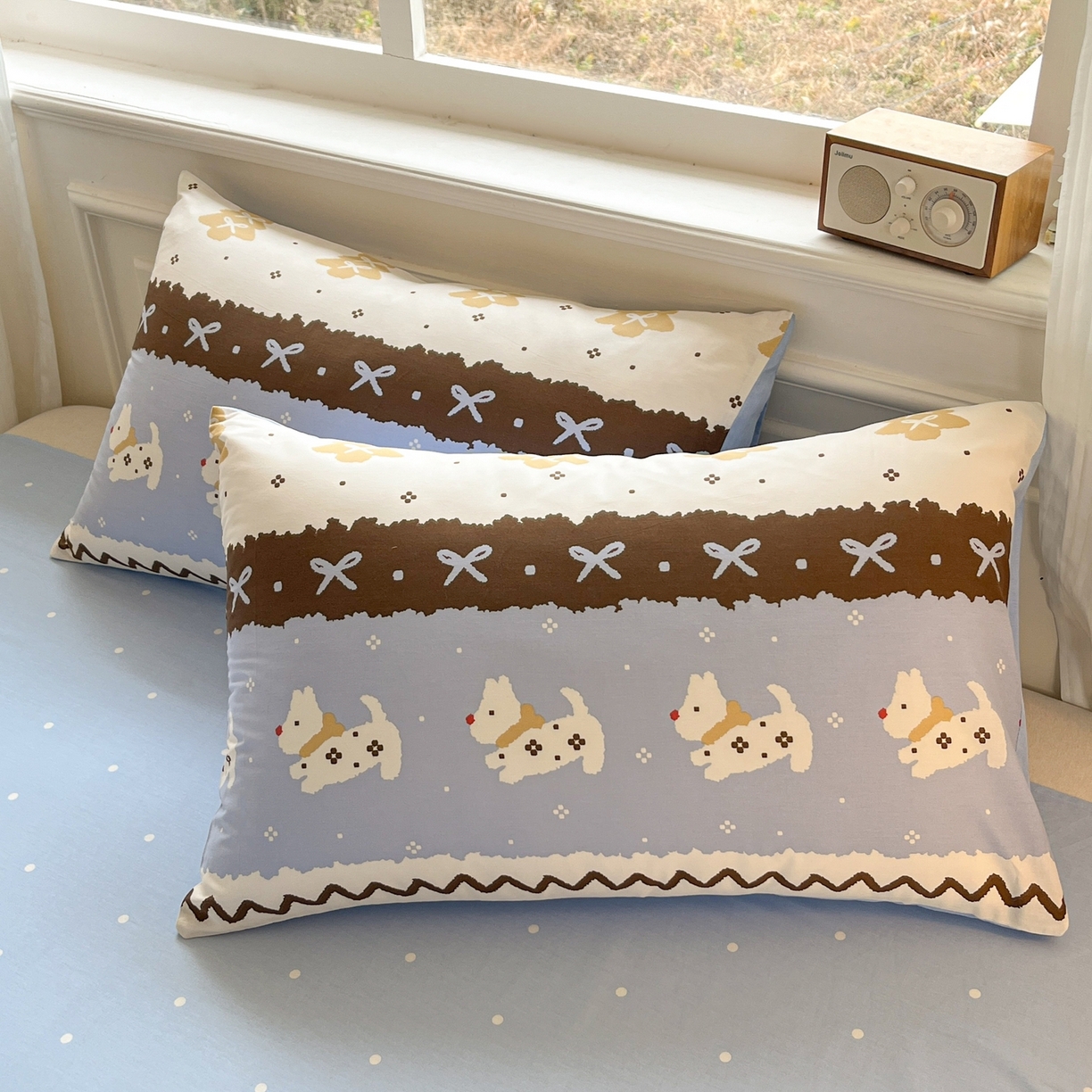 91家纺网 家纺一手货源 找家纺 博雅 2026新款全棉纯棉小卡通印花四件套 雪地小狗