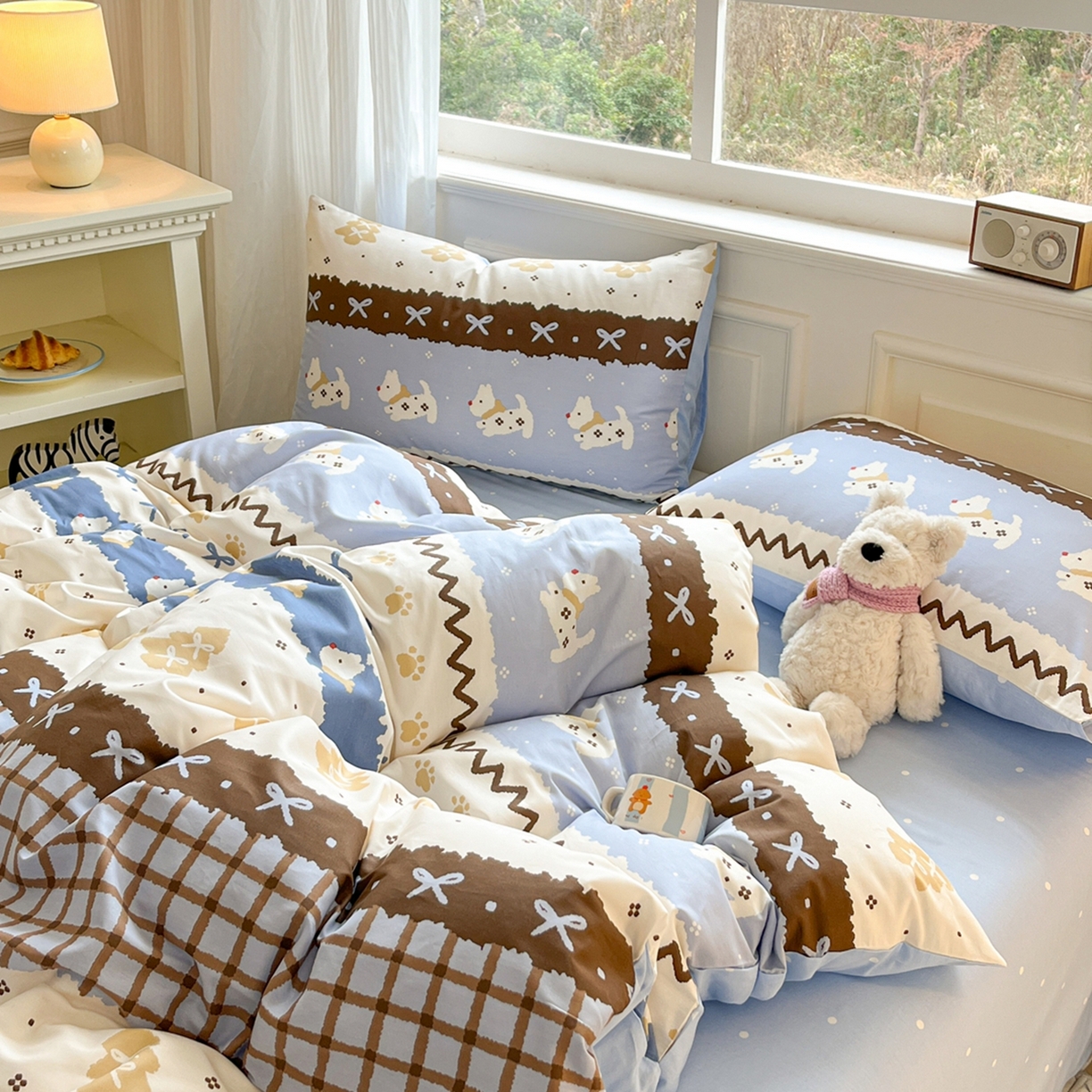 91家纺网 家纺一手货源 找家纺 博雅 2026新款全棉纯棉小卡通印花四件套 雪地小狗