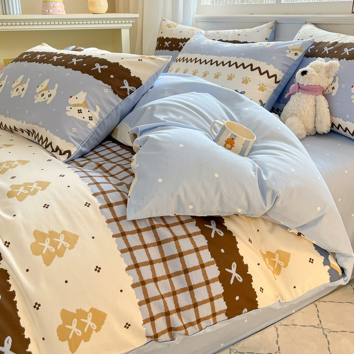 91家纺网 家纺一手货源 找家纺 博雅 2026新款全棉纯棉小卡通印花四件套 雪地小狗