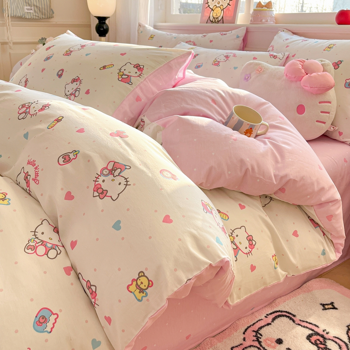 博雅 2026新款三丽鸥全棉纯棉小版印花四件套 爱心点点kt