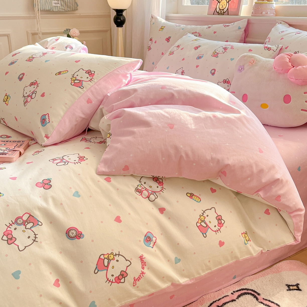 91家纺网 家纺一手货源 找家纺 博雅 2026新款三丽鸥全棉纯棉小版印花四件套 爱心点点kt