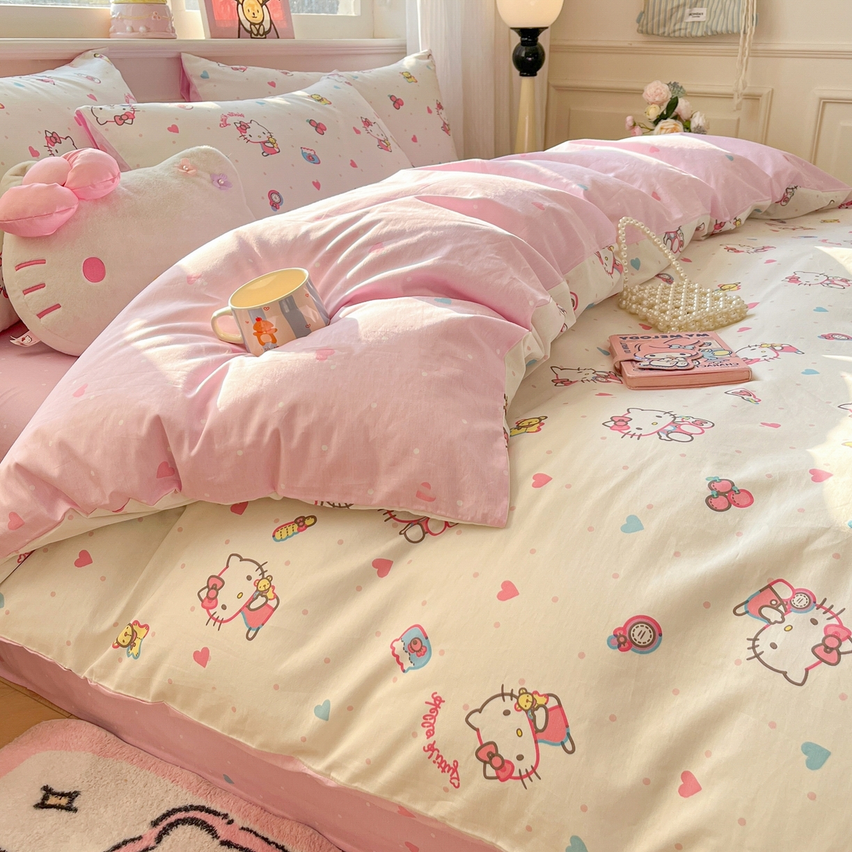 91家纺网 家纺一手货源 找家纺 博雅 2026新款三丽鸥全棉纯棉小版印花四件套 爱心点点kt