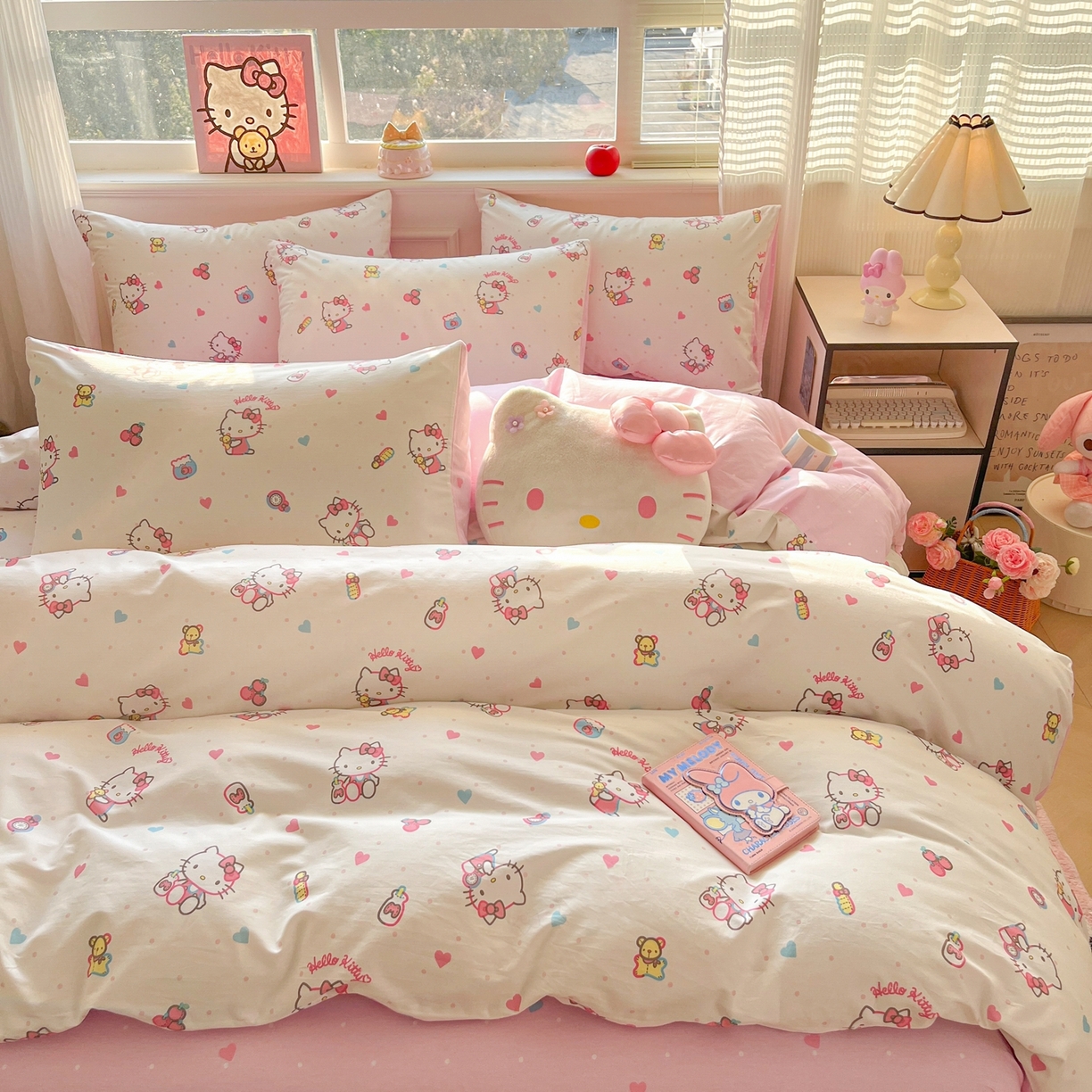 91家纺网 家纺一手货源 找家纺 博雅 2026新款三丽鸥全棉纯棉小版印花四件套 爱心点点kt