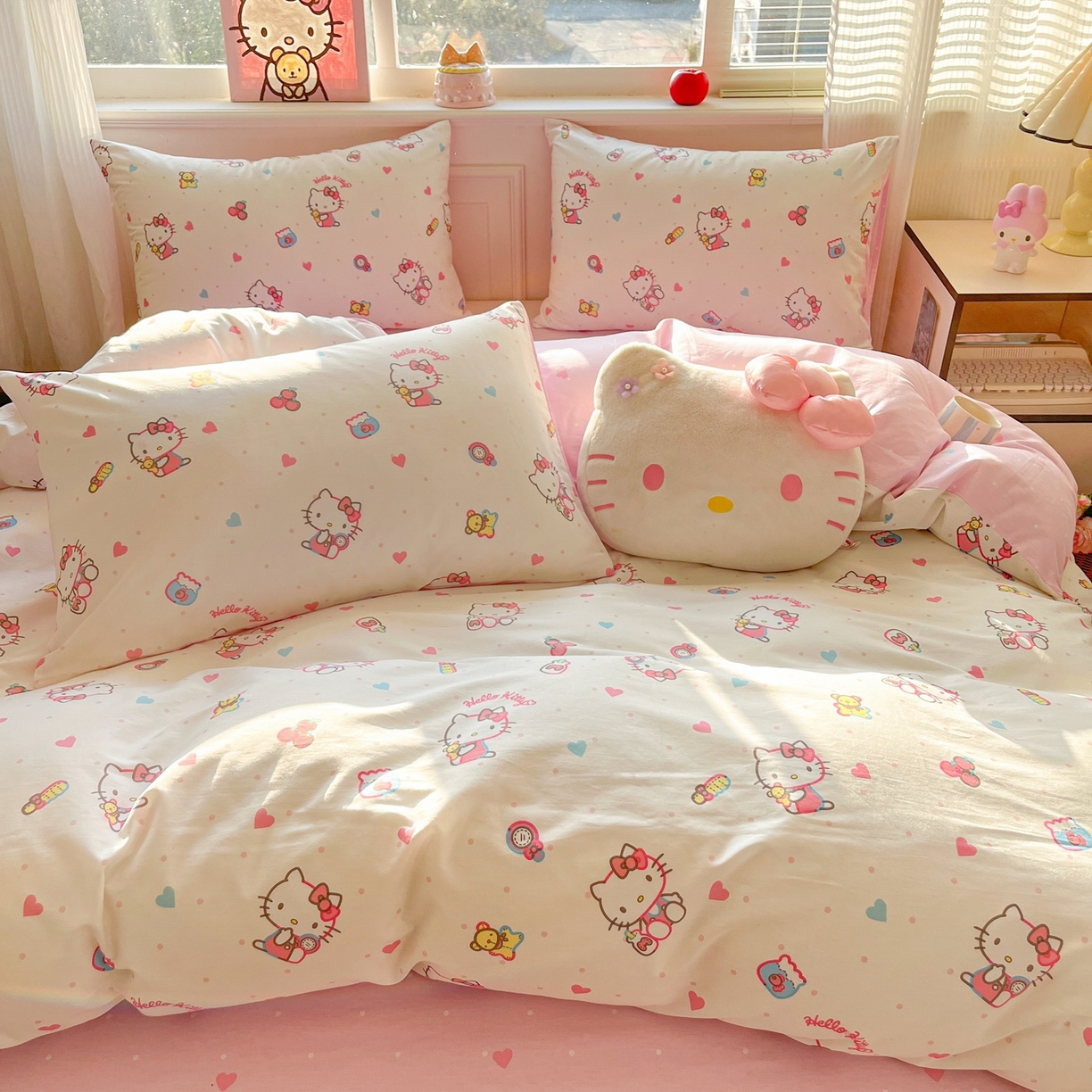 91家纺网 家纺一手货源 找家纺 博雅 2026新款三丽鸥全棉纯棉小版印花四件套 爱心点点kt