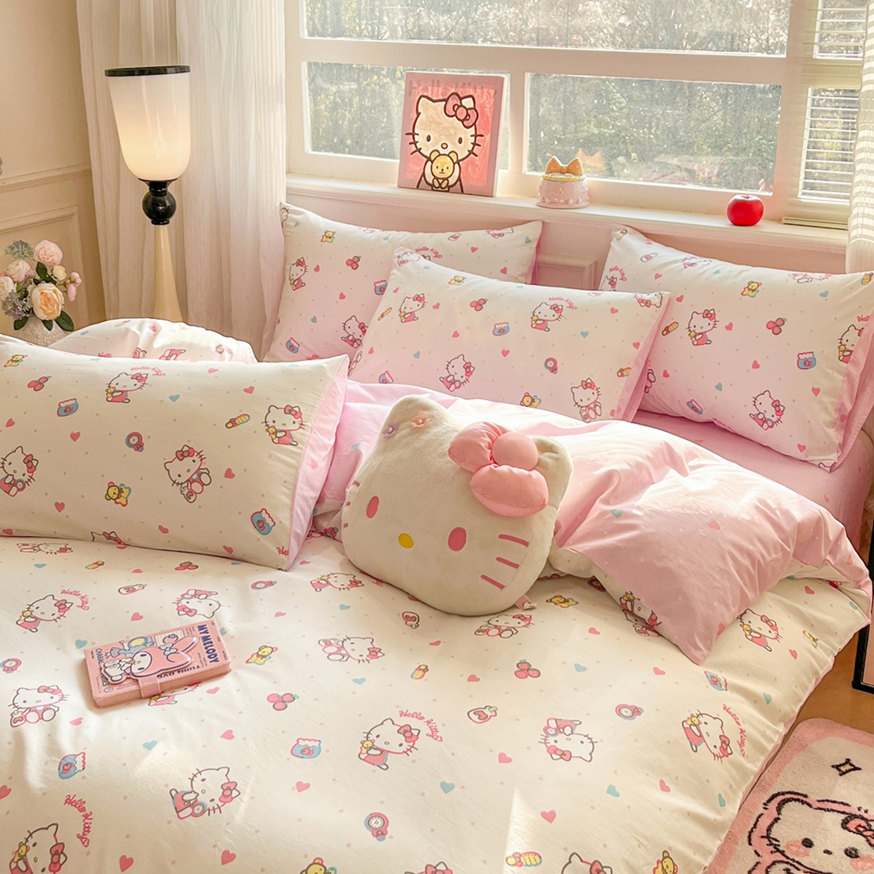 91家纺网 家纺一手货源 找家纺 博雅 2026新款三丽鸥全棉纯棉小版印花四件套 爱心点点kt