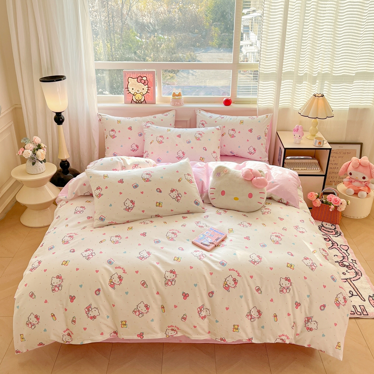 91家纺网 家纺一手货源 找家纺 博雅 2026新款三丽鸥全棉纯棉小版印花四件套 爱心点点kt