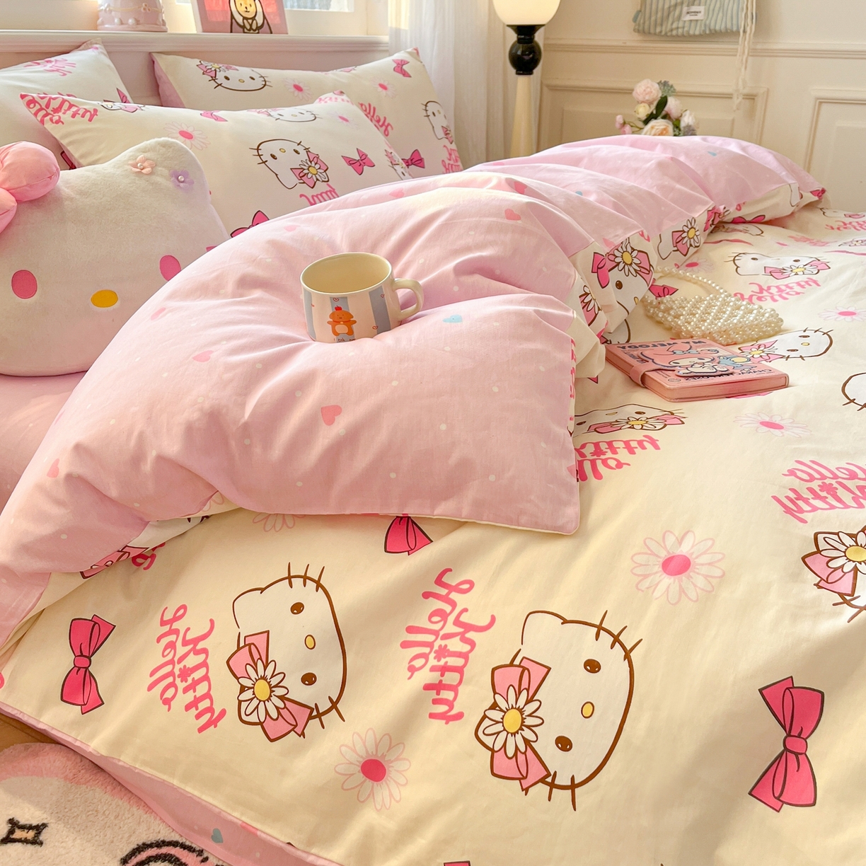 91家纺网 家纺一手货源 找家纺 博雅 2026新款三丽鸥全棉纯棉小版印花四件套 雏菊kt