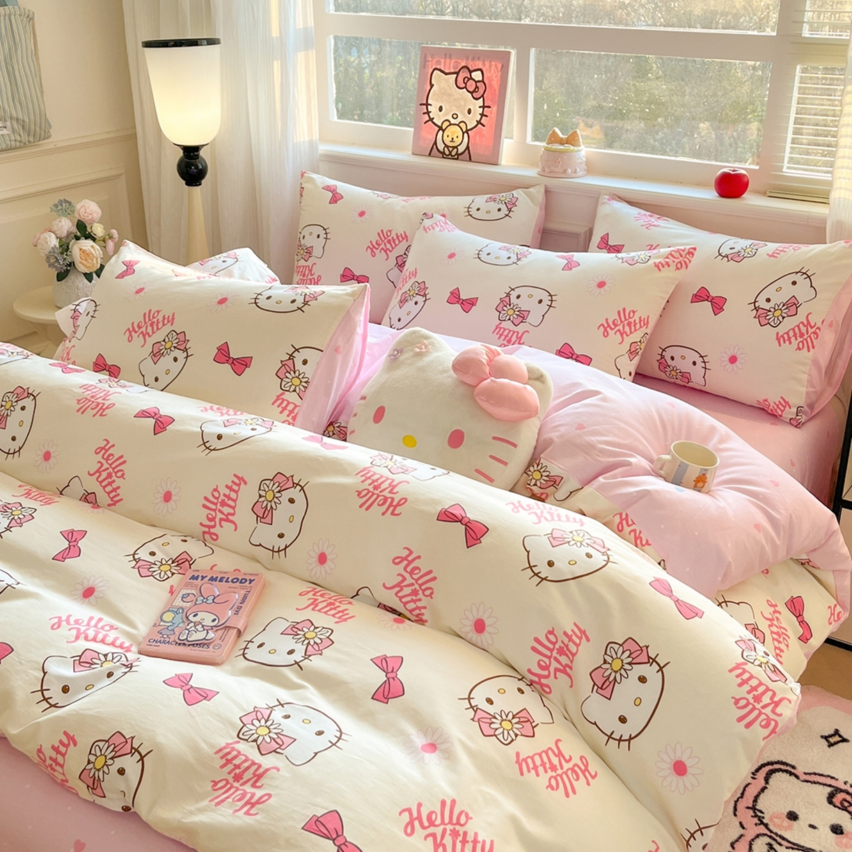 91家纺网 家纺一手货源 找家纺 博雅 2026新款三丽鸥全棉纯棉小版印花四件套 雏菊kt