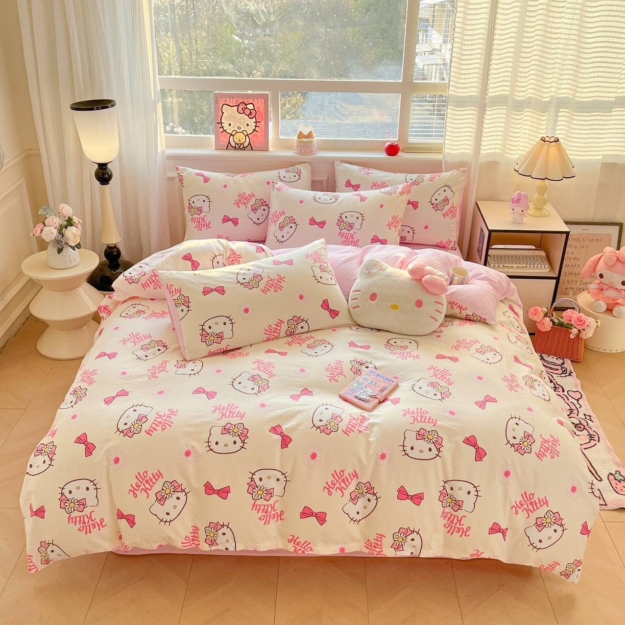 91家纺网 家纺一手货源 找家纺 博雅 2026新款三丽鸥全棉纯棉小版印花四件套 雏菊kt