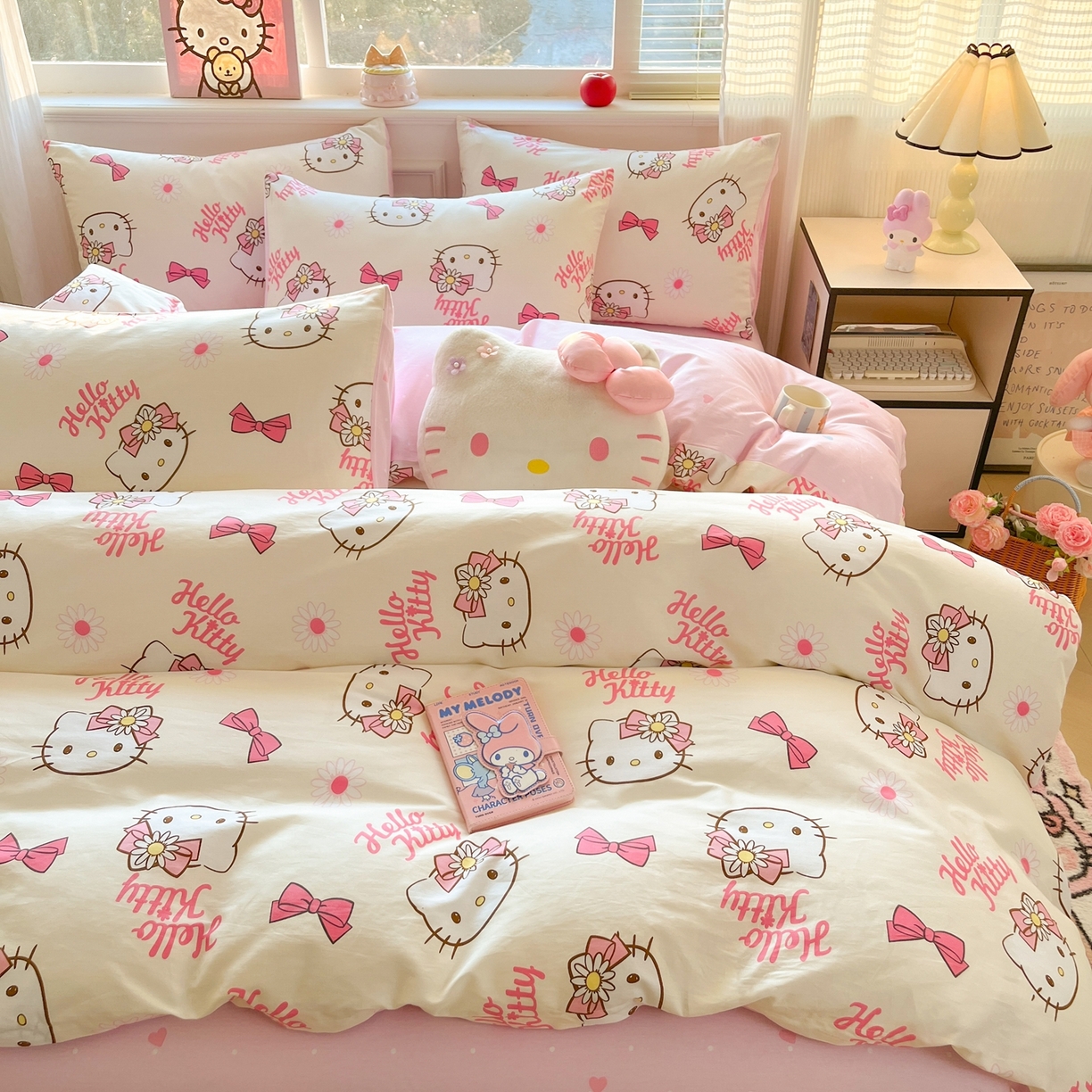 91家纺网 家纺一手货源 找家纺 博雅 2026新款三丽鸥全棉纯棉小版印花四件套 雏菊kt