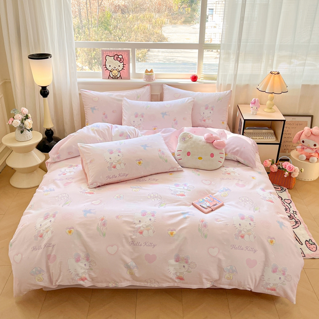 91家纺网 家纺一手货源 找家纺 博雅 2026新款三丽鸥全棉纯棉小版印花四件套 花漾kt