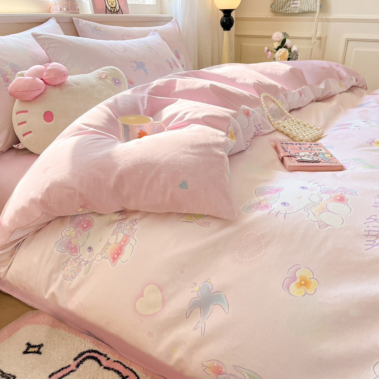 91家纺网 家纺一手货源 找家纺 博雅 2026新款三丽鸥全棉纯棉小版印花四件套 花漾kt