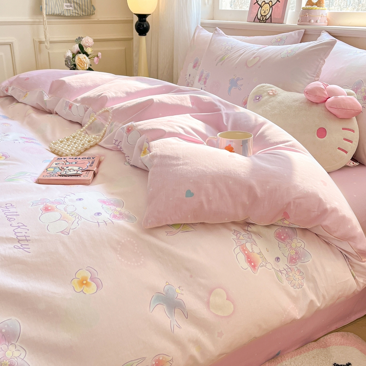 91家纺网 家纺一手货源 找家纺 博雅 2026新款三丽鸥全棉纯棉小版印花四件套 花漾kt