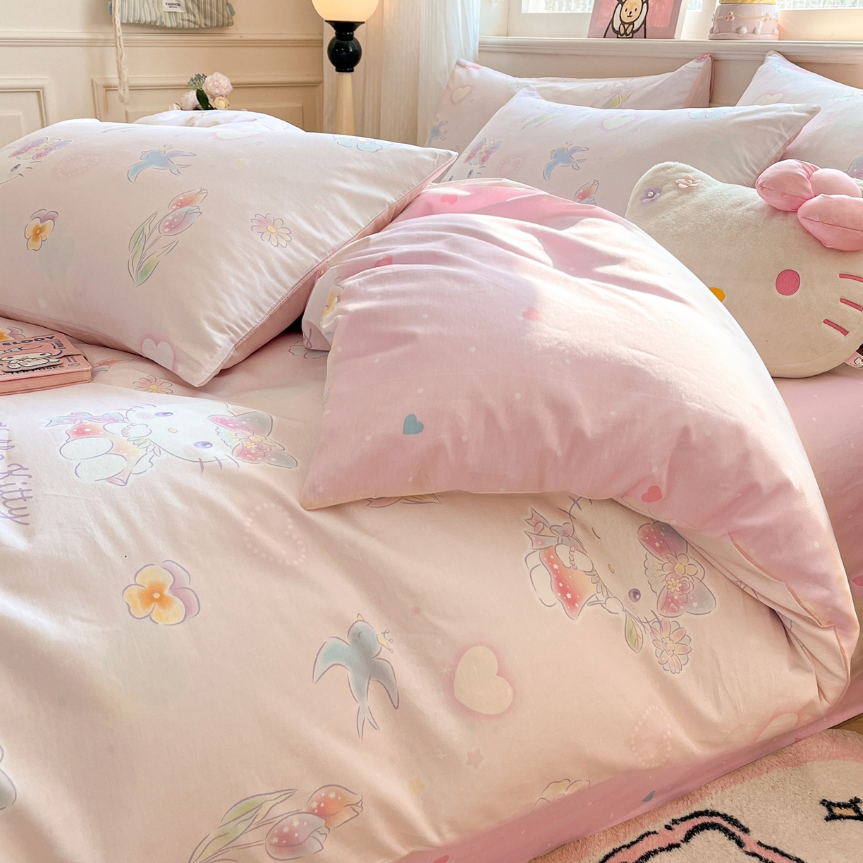 91家纺网 家纺一手货源 找家纺 博雅 2026新款三丽鸥全棉纯棉小版印花四件套 花漾kt