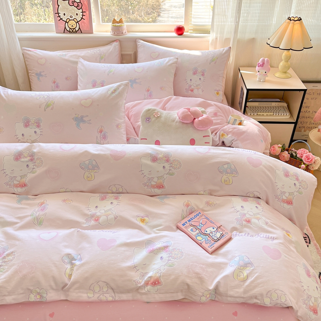 91家纺网 家纺一手货源 找家纺 博雅 2026新款三丽鸥全棉纯棉小版印花四件套 花漾kt