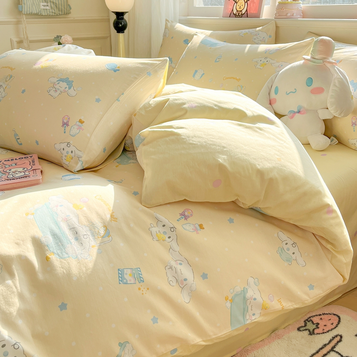 91家纺网 家纺一手货源 找家纺 博雅 2026新款三丽鸥全棉纯棉小版印花四件套 黄油玉桂狗