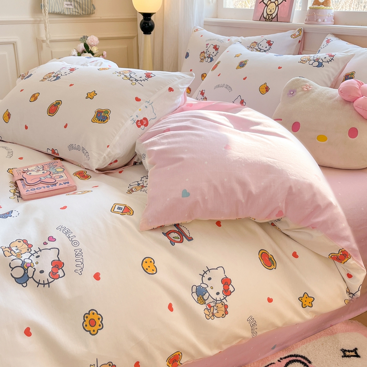 91家纺网 家纺一手货源 找家纺 博雅 2026新款三丽鸥全棉纯棉小版印花四件套 零食kt