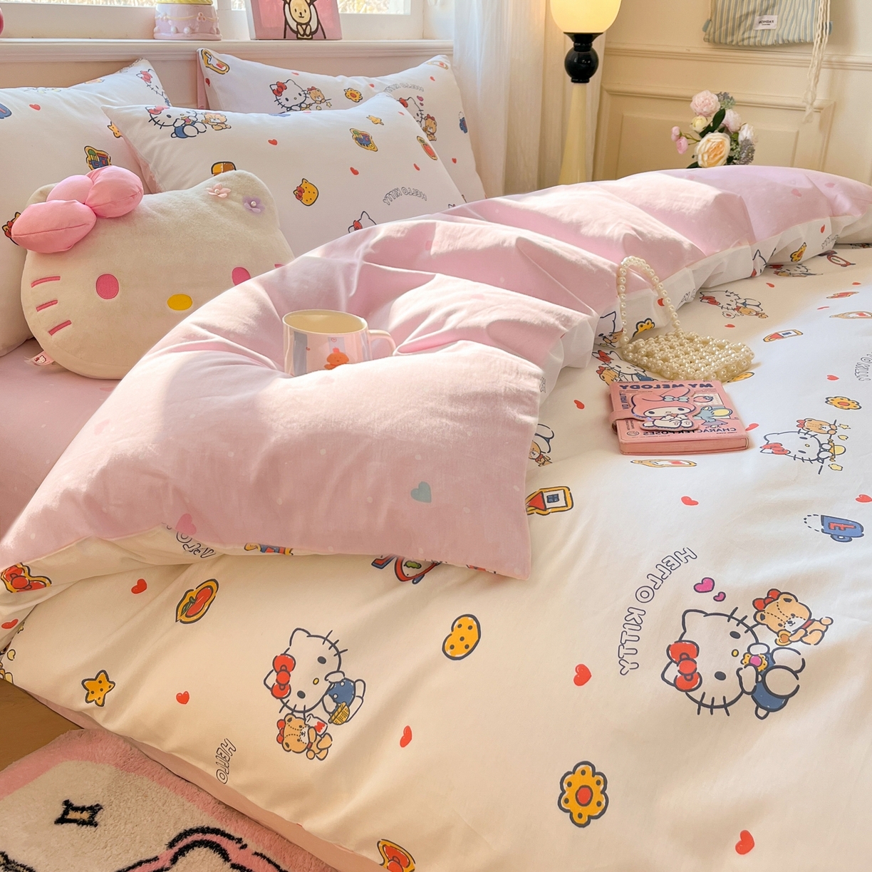 91家纺网 家纺一手货源 找家纺 博雅 2026新款三丽鸥全棉纯棉小版印花四件套 零食kt