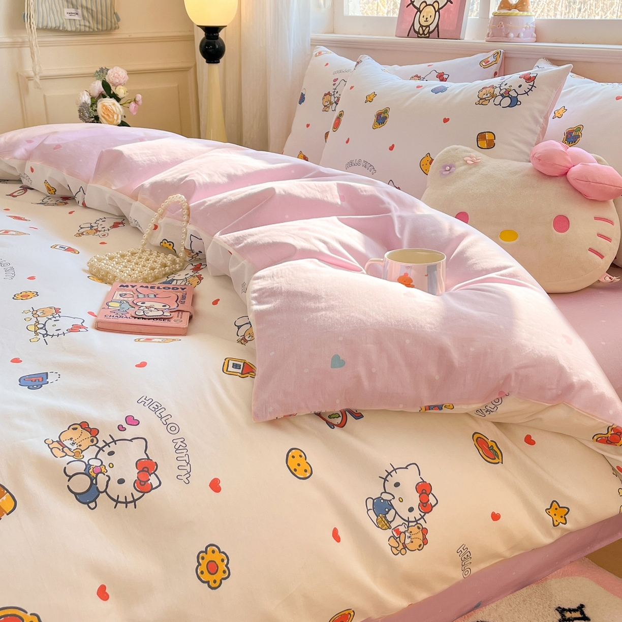 91家纺网 家纺一手货源 找家纺 博雅 2026新款三丽鸥全棉纯棉小版印花四件套 零食kt