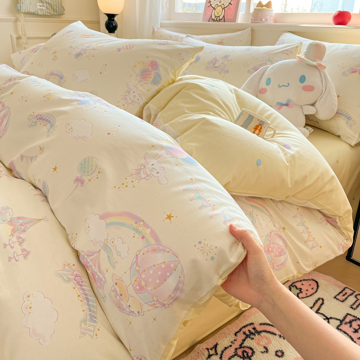 91家纺网 家纺一手货源 找家纺 博雅 2026新款三丽鸥全棉纯棉小版印花四件套 梦幻玉桂狗