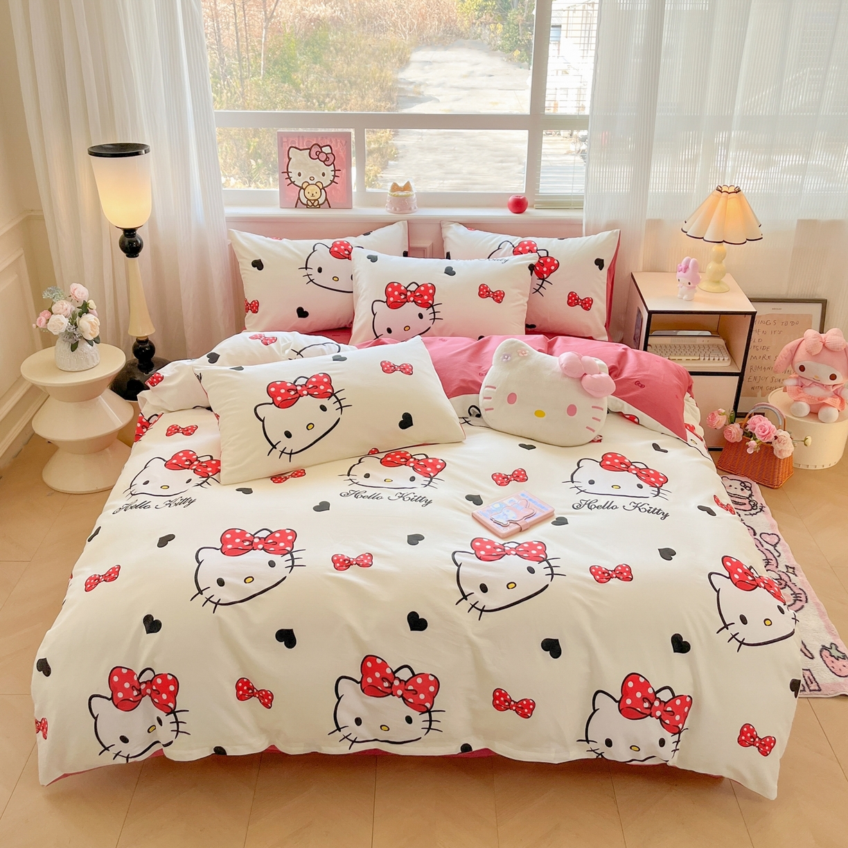 91家纺网 家纺一手货源 找家纺 博雅 2026新款三丽鸥全棉纯棉小版印花四件套 奶白kt