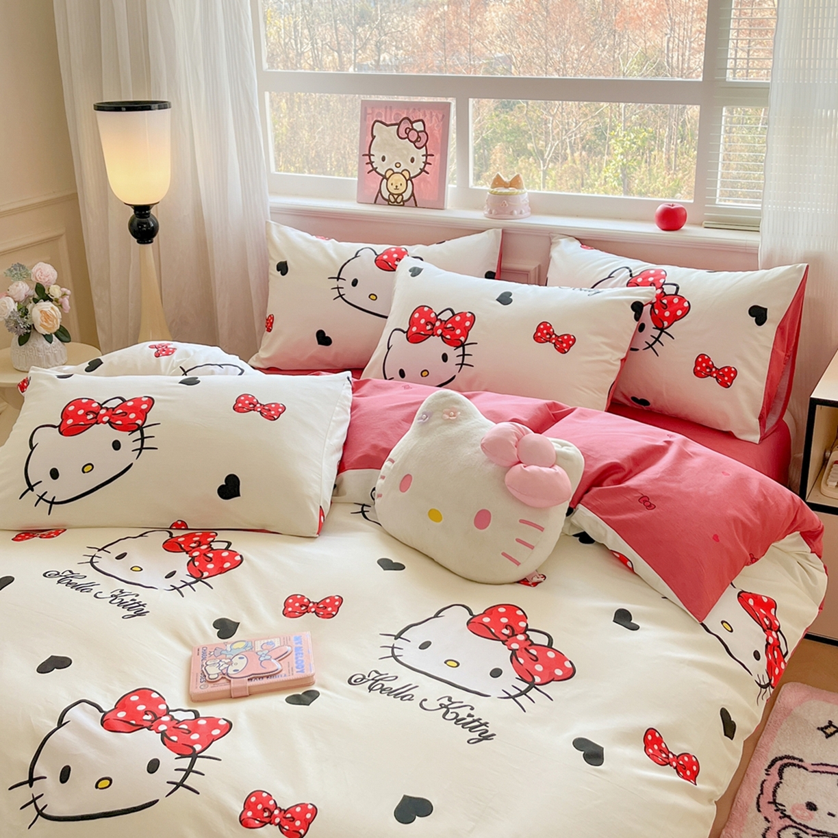 91家纺网 家纺一手货源 找家纺 博雅 2026新款三丽鸥全棉纯棉小版印花四件套 奶白kt