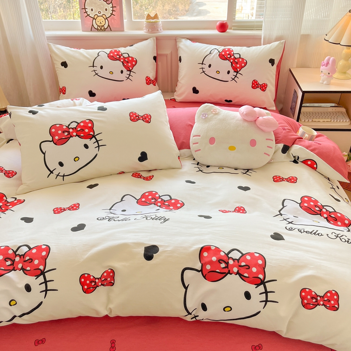 91家纺网 家纺一手货源 找家纺 博雅 2026新款三丽鸥全棉纯棉小版印花四件套 奶白kt