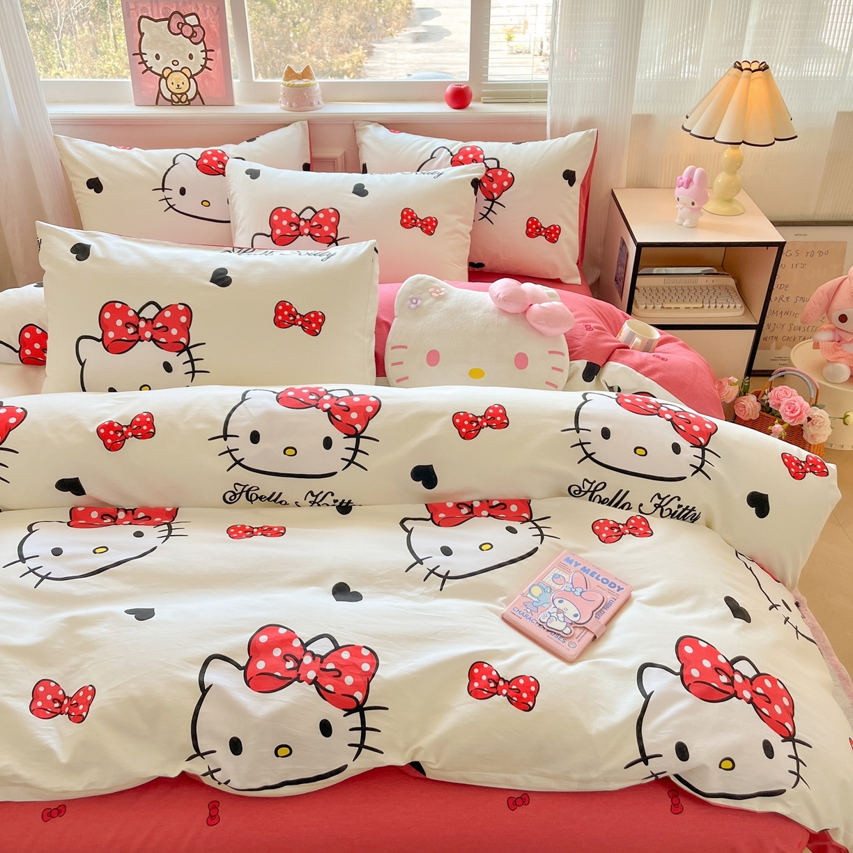 91家纺网 家纺一手货源 找家纺 博雅 2026新款三丽鸥全棉纯棉小版印花四件套 奶白kt