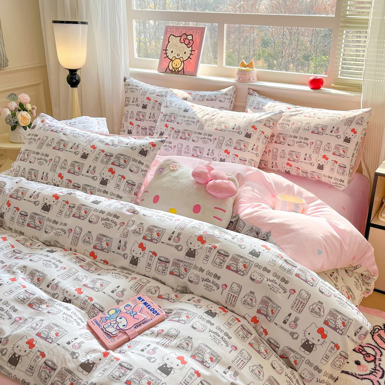 91家纺网 家纺一手货源 找家纺 博雅 2026新款三丽鸥全棉纯棉小版印花四件套 手绘kt