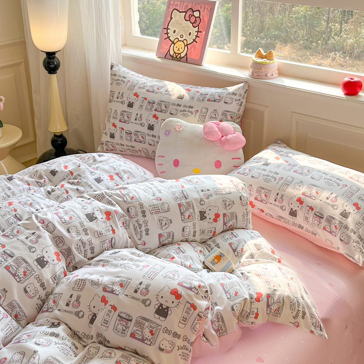 91家纺网 家纺一手货源 找家纺 博雅 2026新款三丽鸥全棉纯棉小版印花四件套 手绘kt