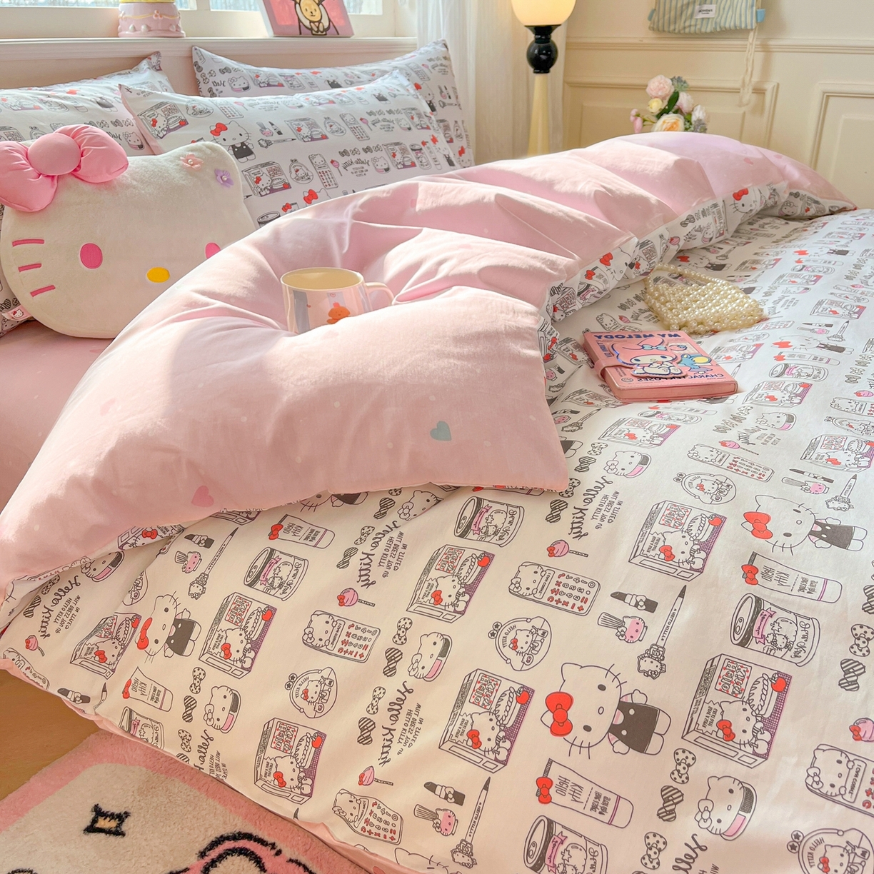 91家纺网 家纺一手货源 找家纺 博雅 2026新款三丽鸥全棉纯棉小版印花四件套 手绘kt