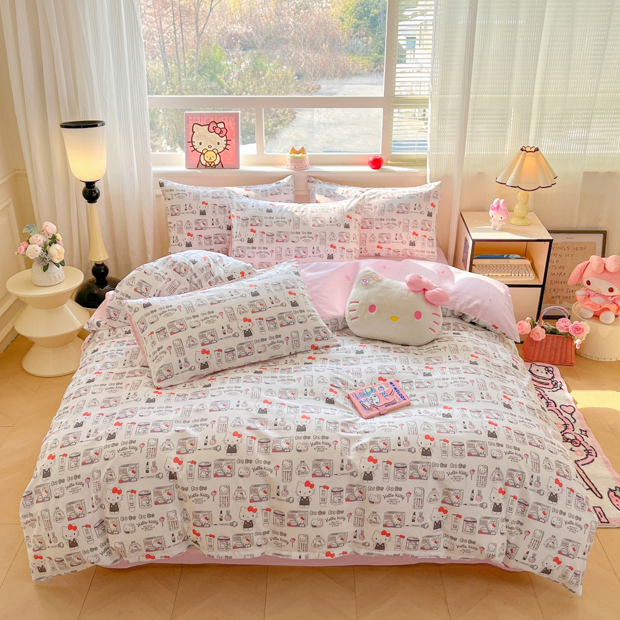 91家纺网 家纺一手货源 找家纺 博雅 2026新款三丽鸥全棉纯棉小版印花四件套 手绘kt