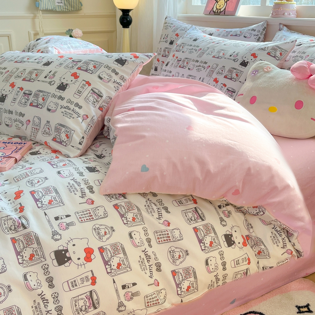 91家纺网 家纺一手货源 找家纺 博雅 2026新款三丽鸥全棉纯棉小版印花四件套 手绘kt