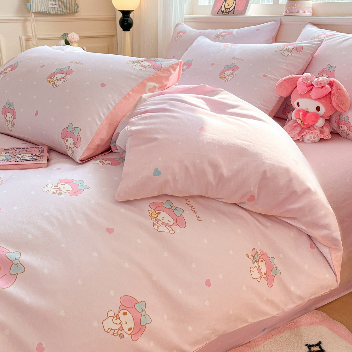 91家纺网 家纺一手货源 找家纺 博雅 2026新款三丽鸥全棉纯棉小版印花四件套 桃粉美乐蒂