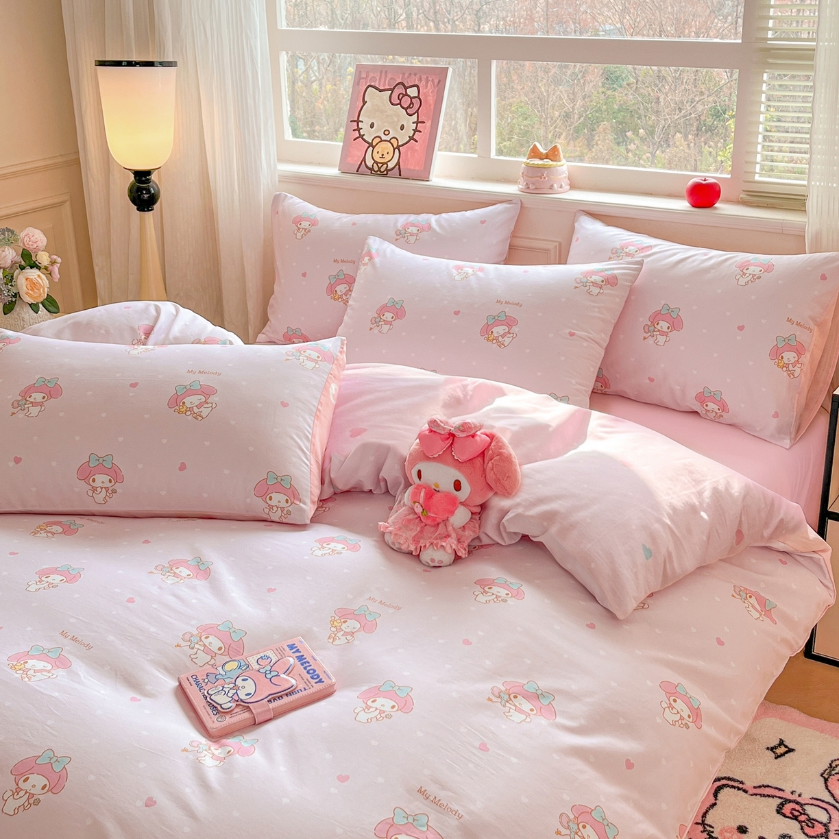 91家纺网 家纺一手货源 找家纺 博雅 2026新款三丽鸥全棉纯棉小版印花四件套 桃粉美乐蒂