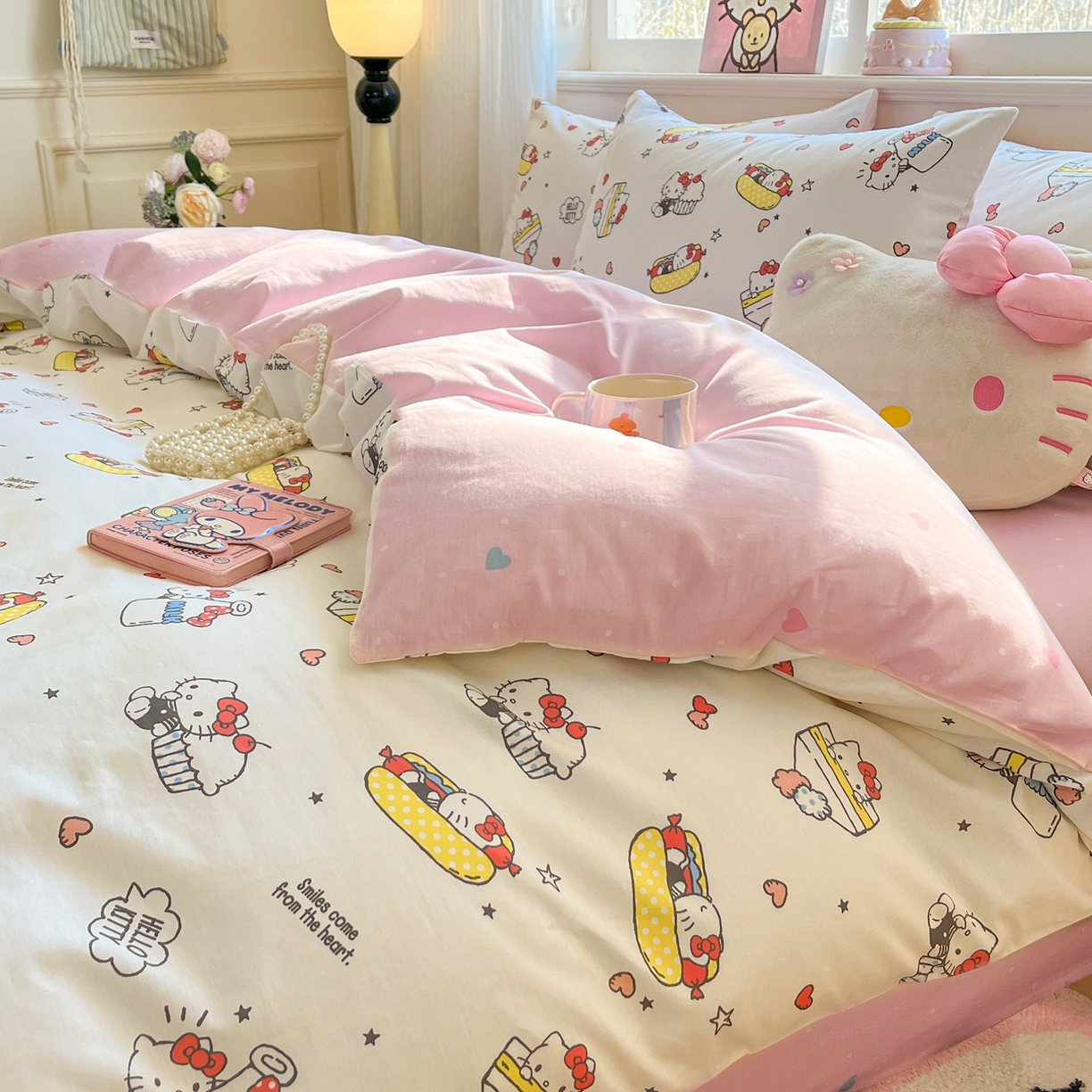 91家纺网 家纺一手货源 找家纺 博雅 2026新款三丽鸥全棉纯棉小版印花四件套 甜品kt