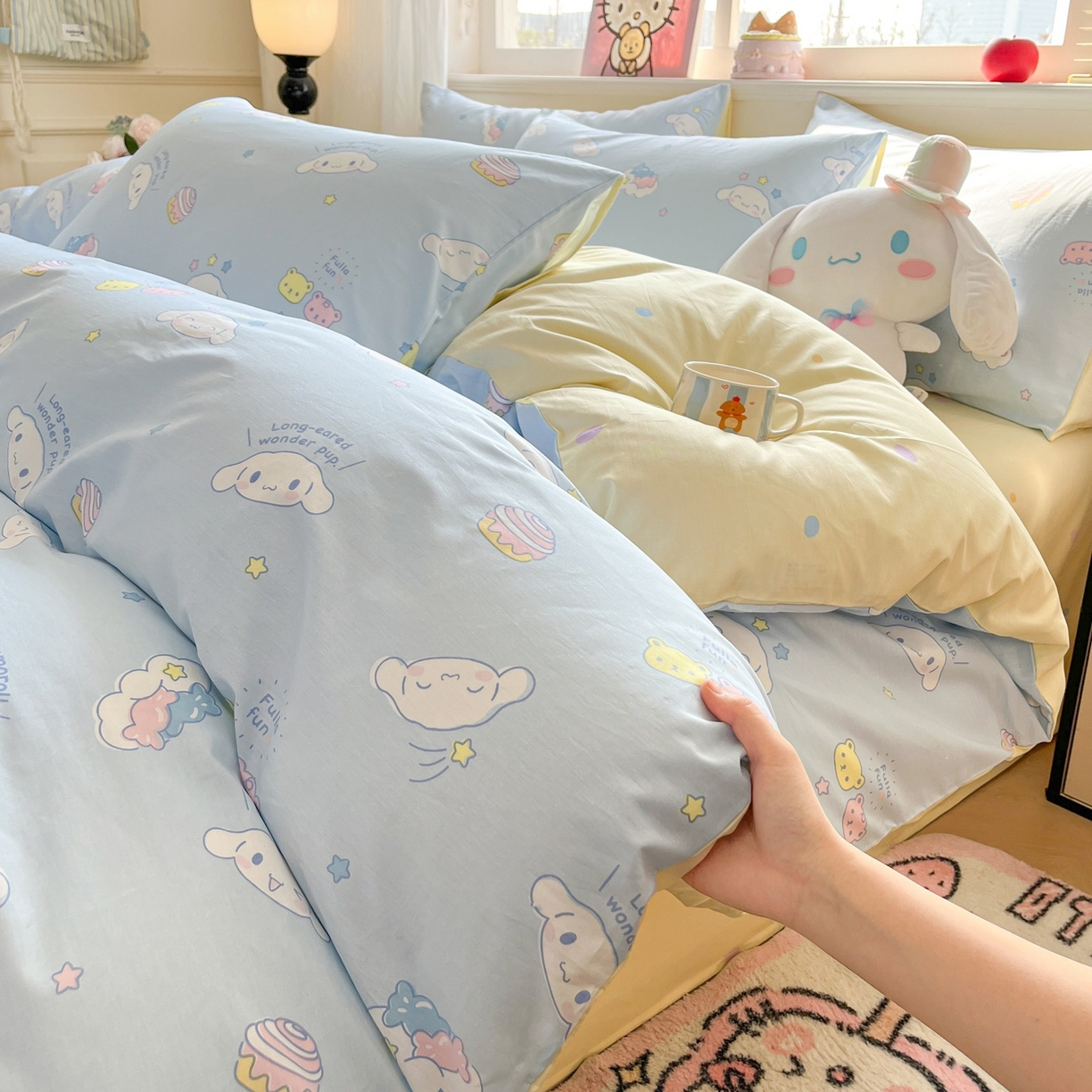 91家纺网 家纺一手货源 找家纺 博雅 2026新款三丽鸥全棉纯棉小版印花四件套 甜心玉桂狗